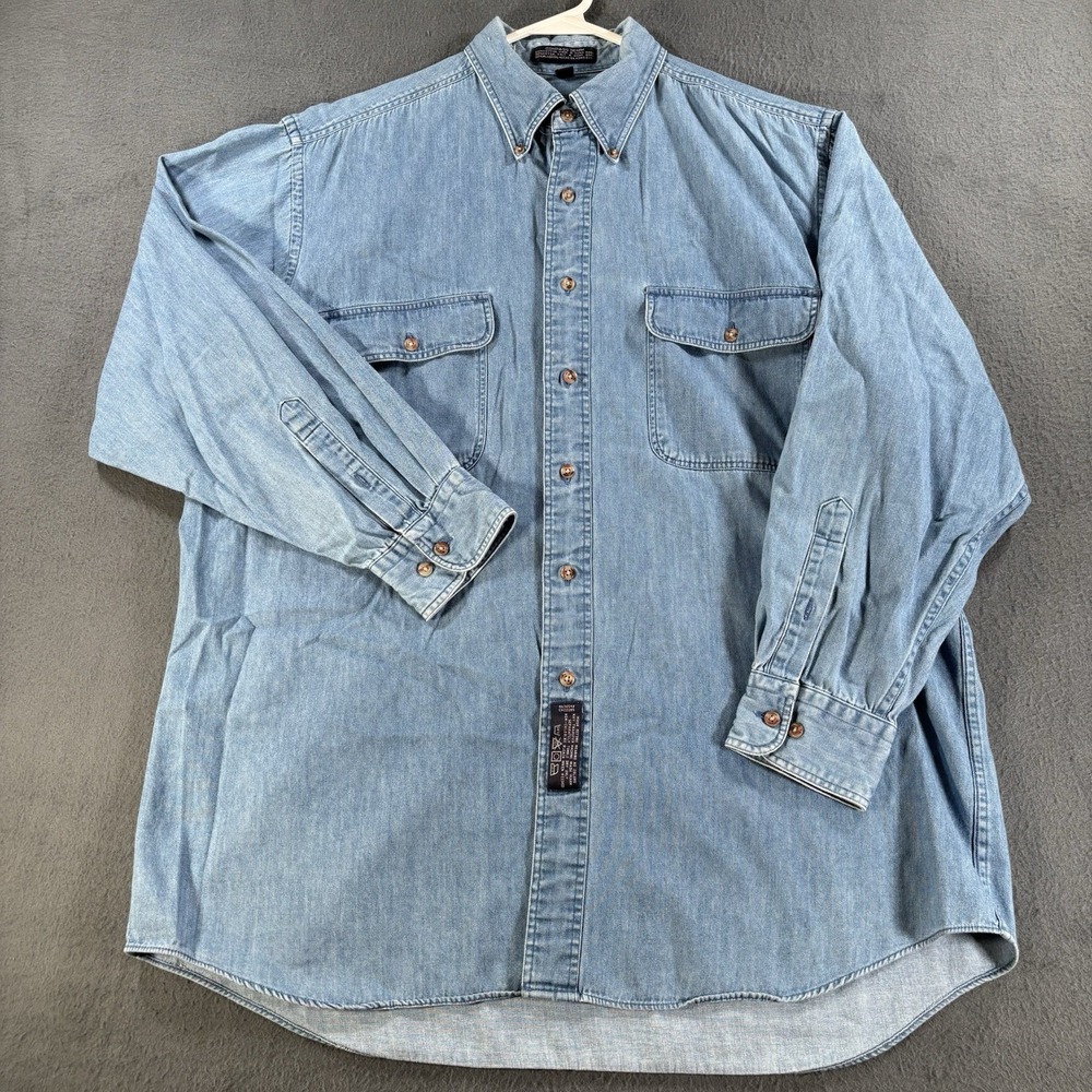 VTG 90s GH BASS Compass Denim Shirt Mens XL (16.5-32/33) Blue Long Sleeve Button